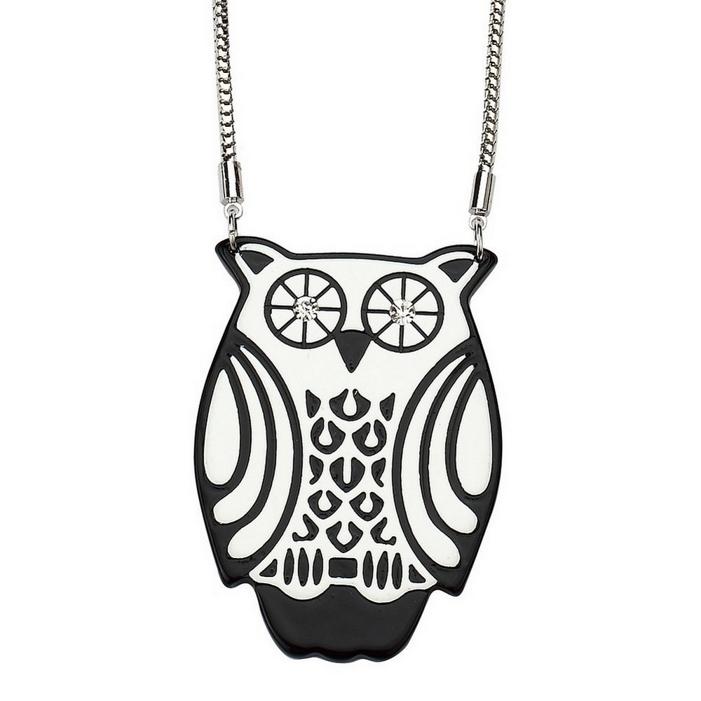 Necklace with a pendant acrylic & crystal glass owl with mirror on the reverse 80cm - Image 2