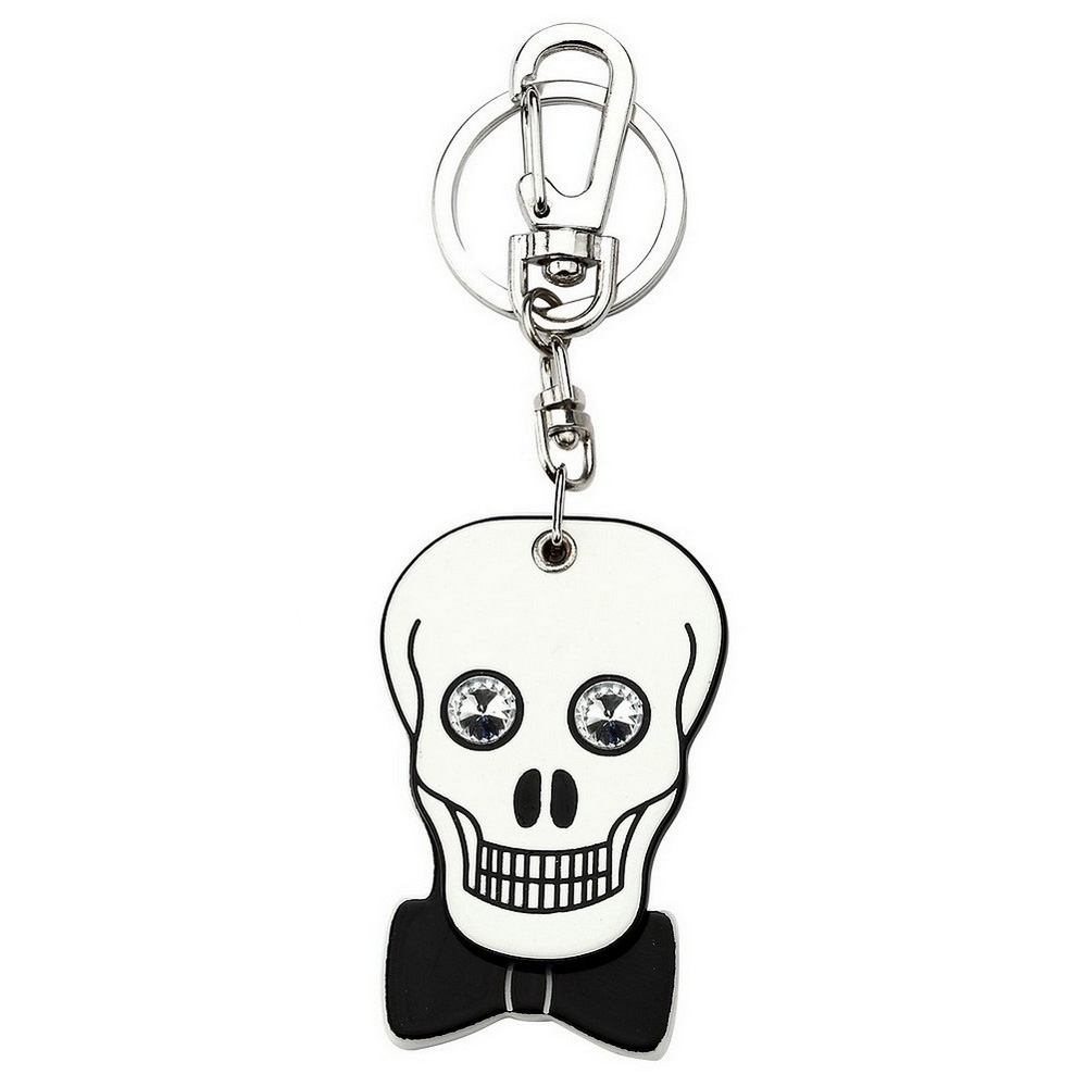 Keyring acrylic & crystal glass skull compact mirror white