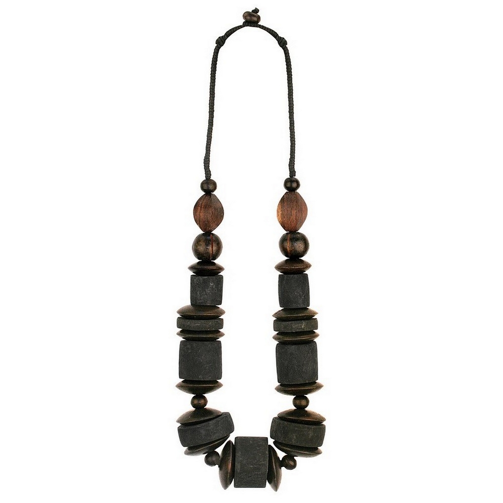 Bead string necklace wood & cord colossus beads 73 cm