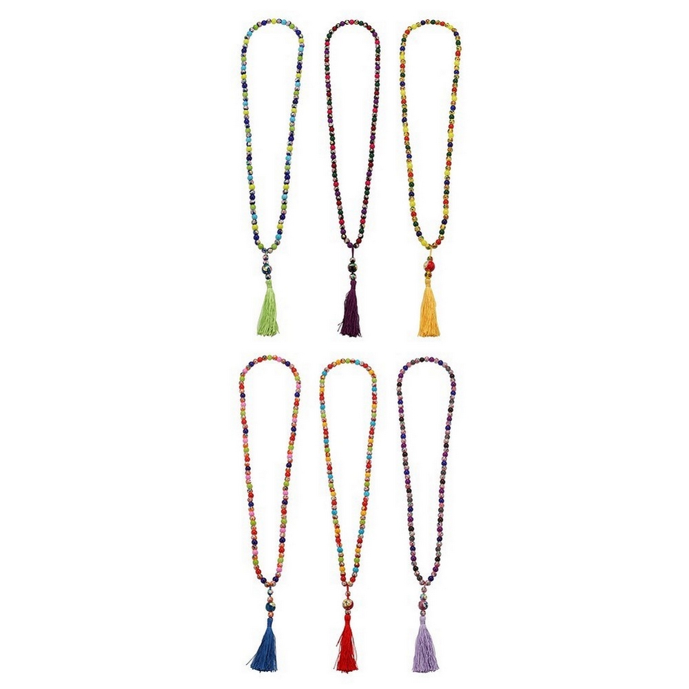 Necklace with a pendant ceramic & fabric oriental tea garden flower bead with tassel 80 cm