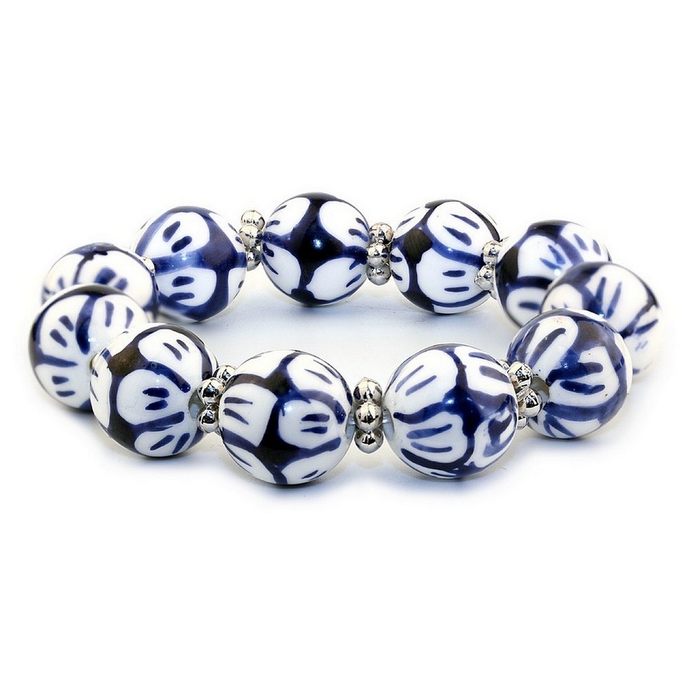 Bracelet ceramic tea garden beads blue & white