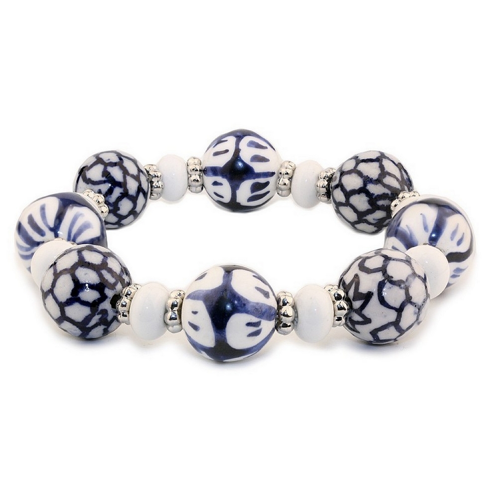Bracelet ceramic tea garden beads blue & white