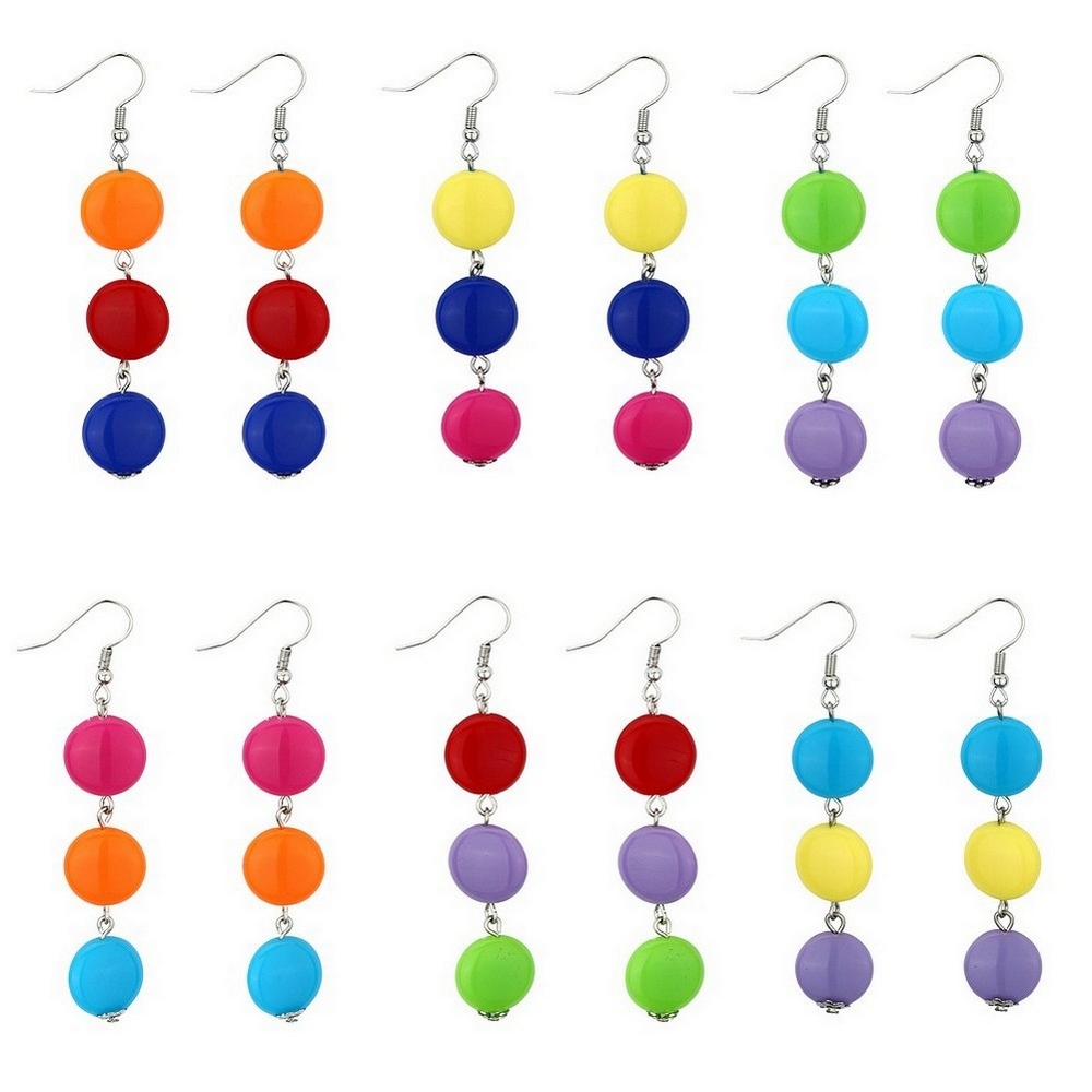 Drop earring resin 3 M&M smartie shaped bead drop