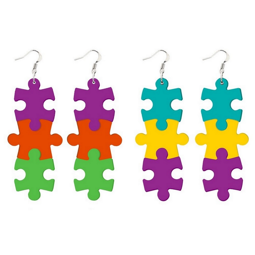 Drop earring acrylic 3 piece jigsaw multicoloured