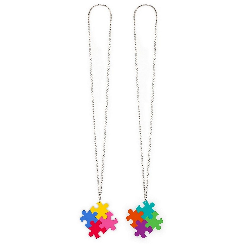 Necklace with a pendant acrylic 4 piece jigsaw multicoloured