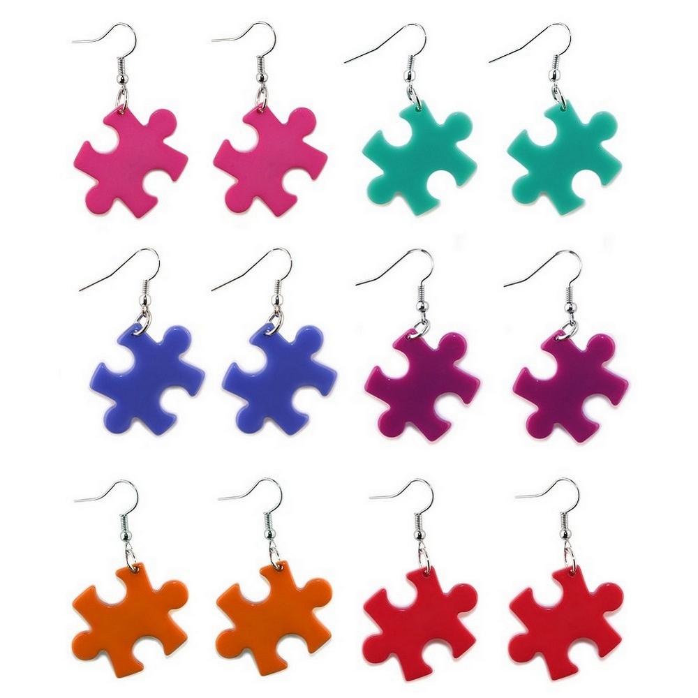 Drop earring acrylic jigsaw small - coloured