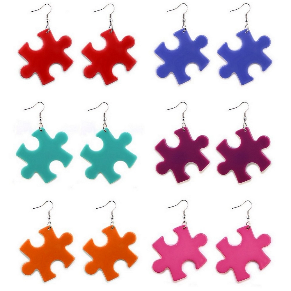Drop earring acrylic jigsaw assorted colours