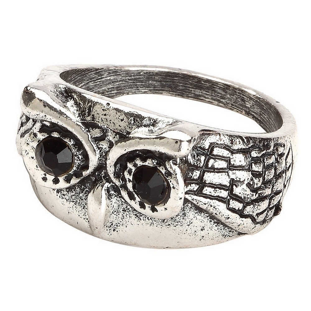 Ring crystal glass owl face