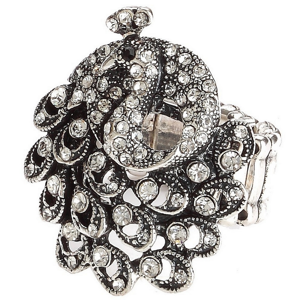 Ring crystal glass embedded peacock with a beaded band