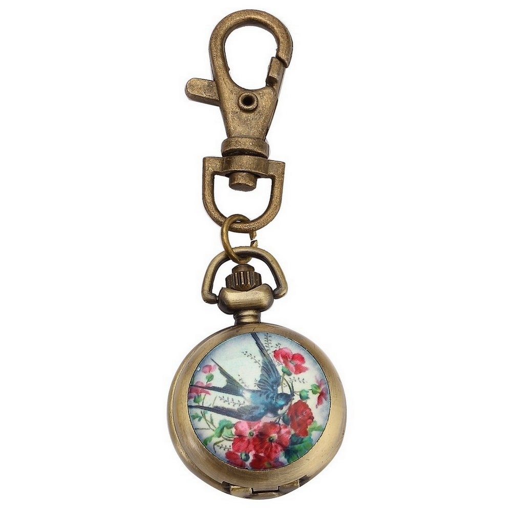 Keyring glass dome with bird in flight clock bronze & blue