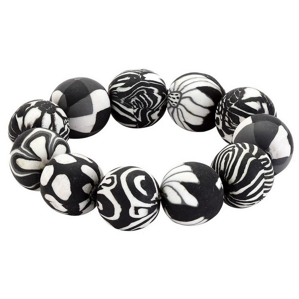 Bangle resin 20mm beads elasticated black & white