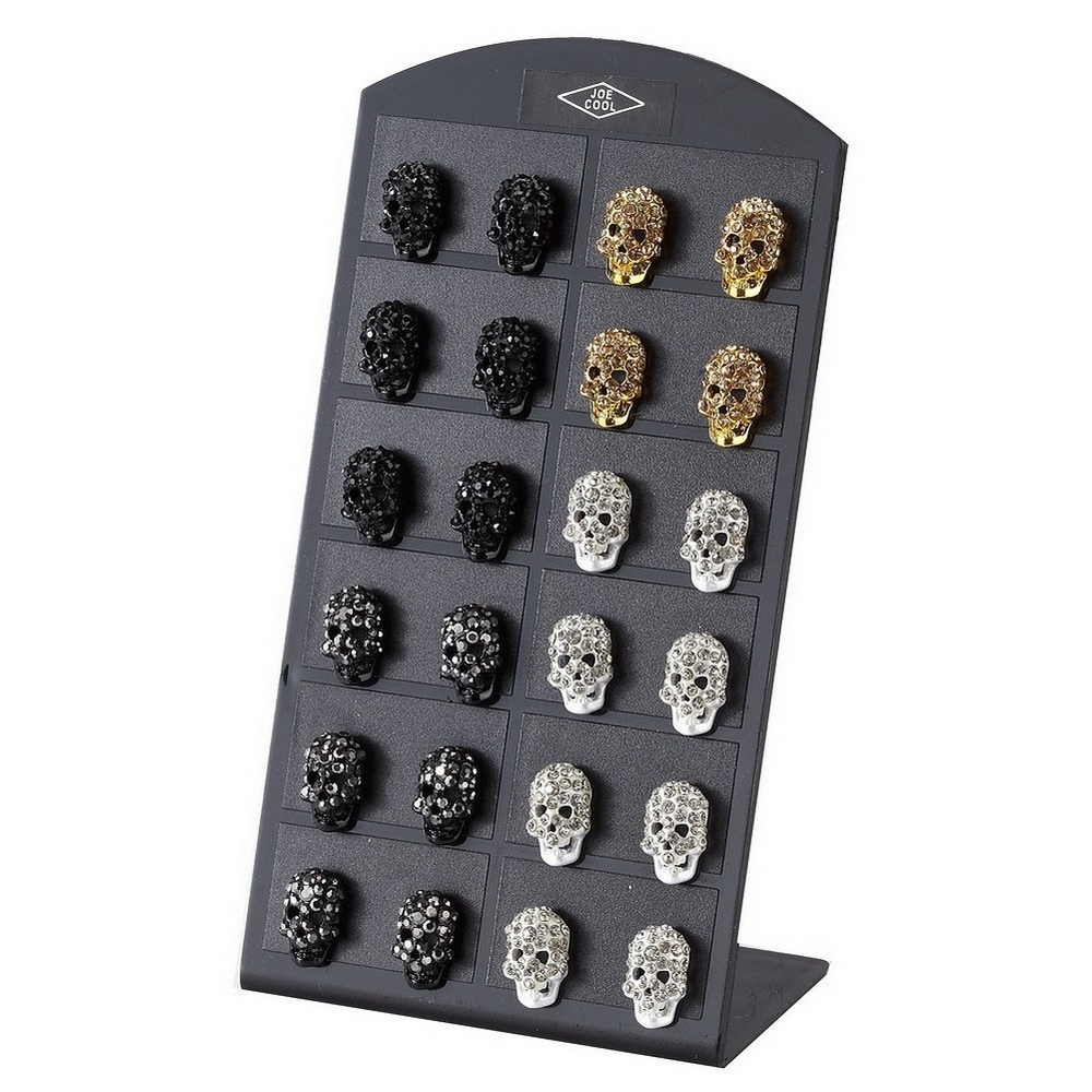 Stud earring crystal glass embedded skull