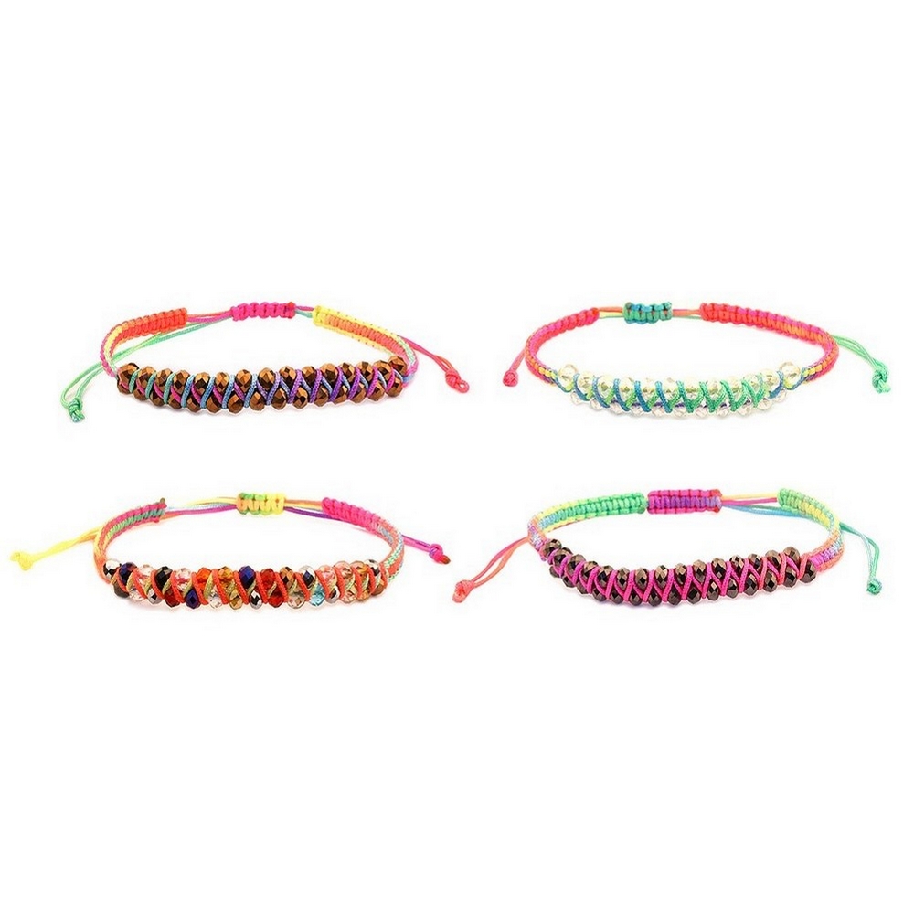 Bracelet crystal glass & cord neon woven with faceted bead