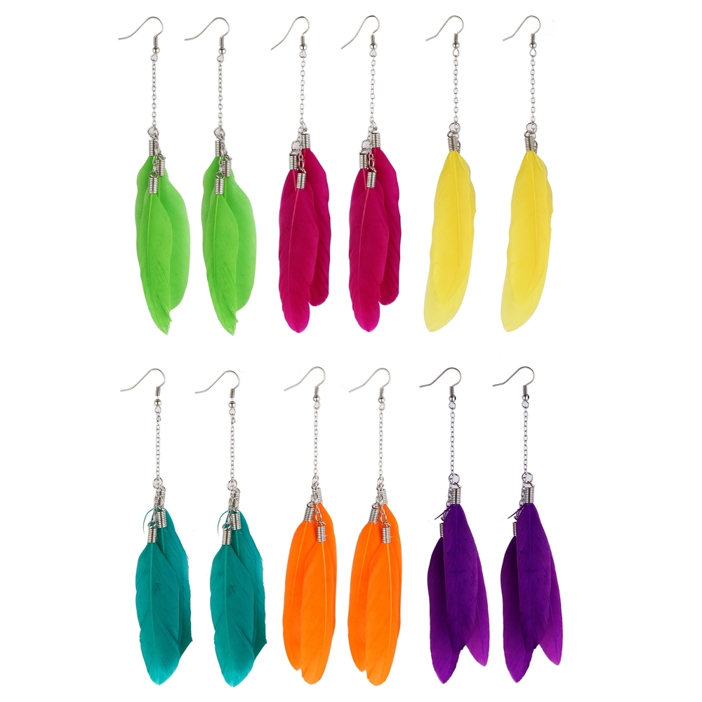 Drop earring feather bunch on chain
