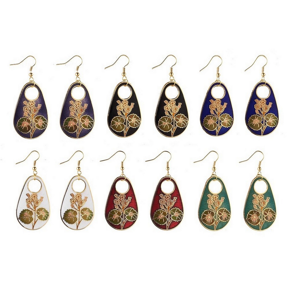 Drop earring enamel drop with thistle