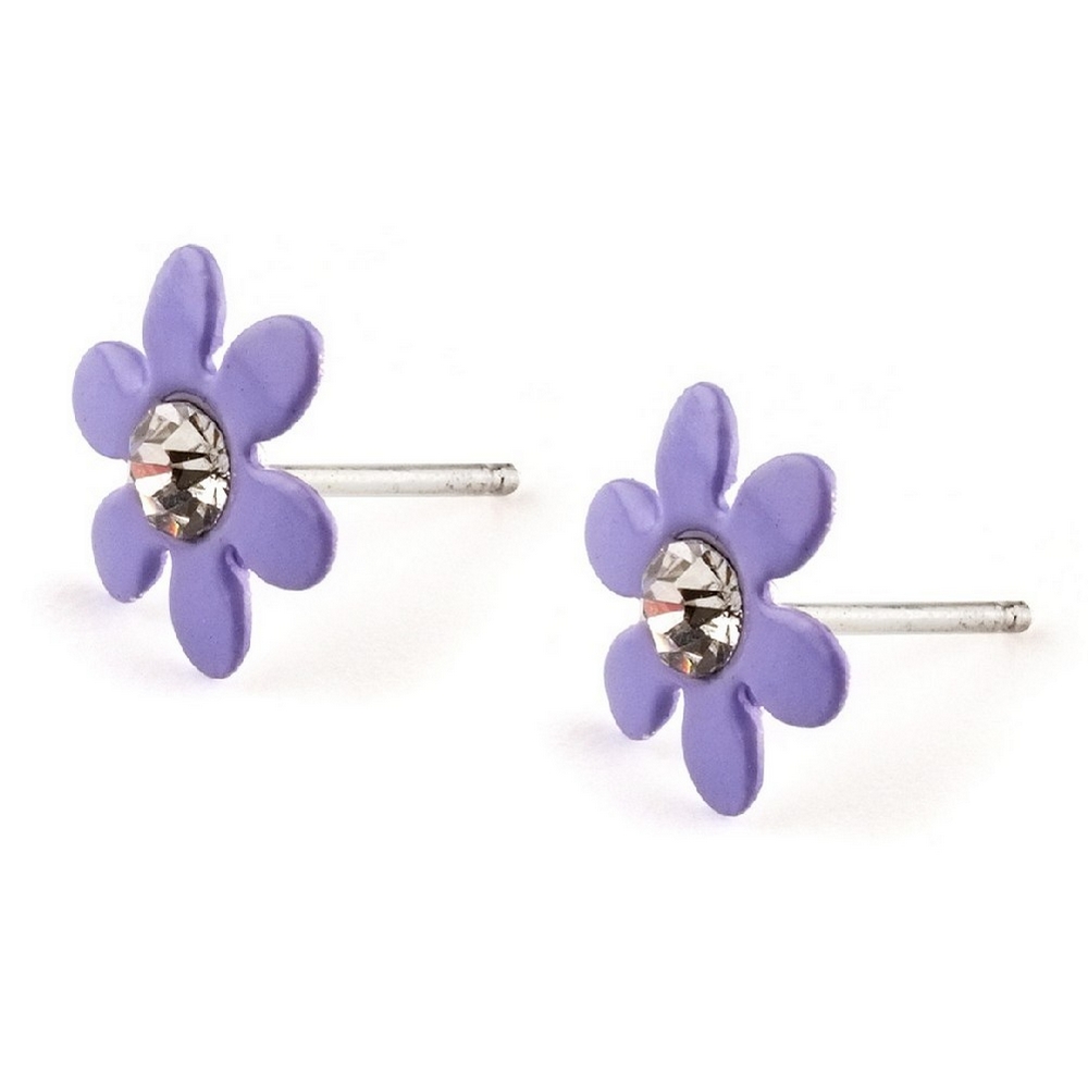 Stud earring crystal glass & enamel delicate flower - Image 2