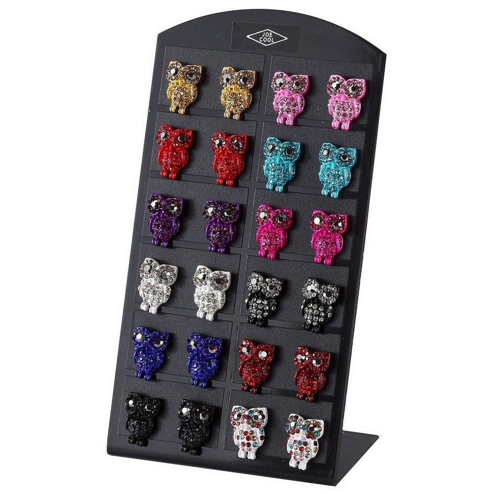 Stud earring crystal glass encrusted owl