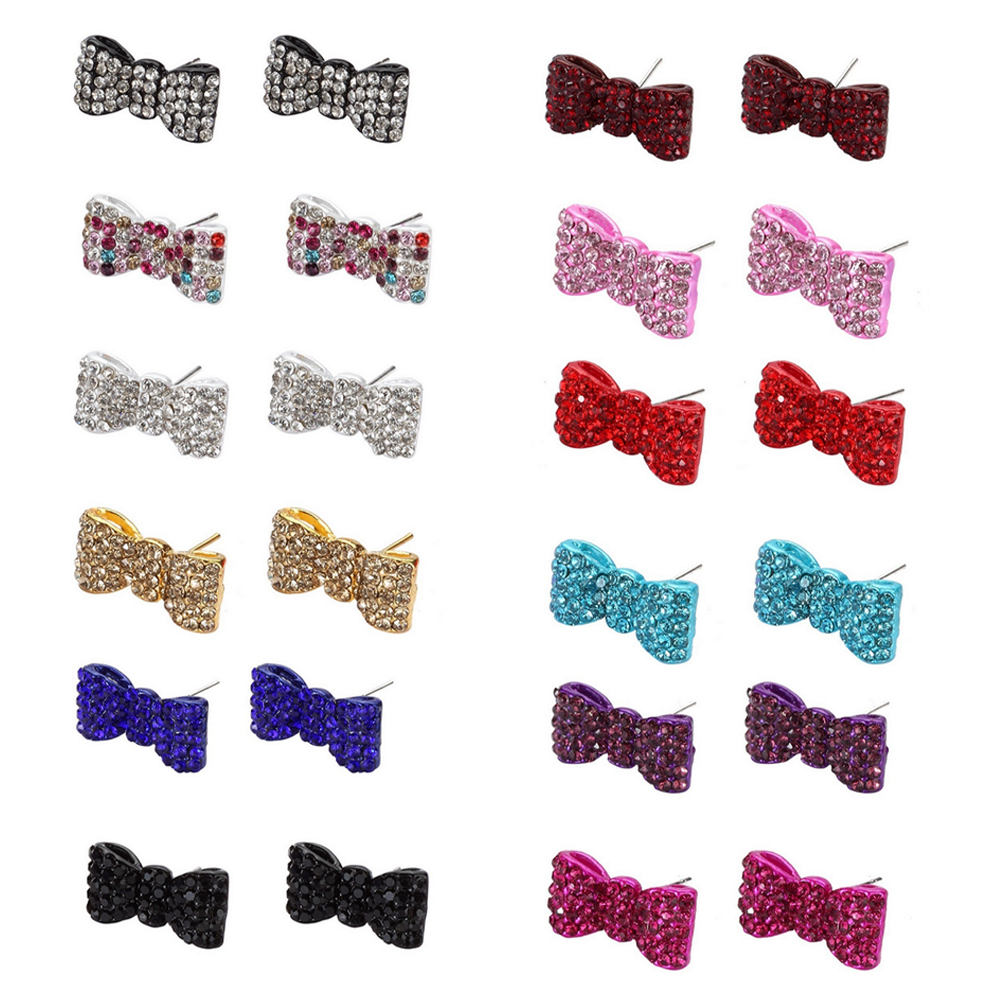 Stud earring crystal glass encrusted bow