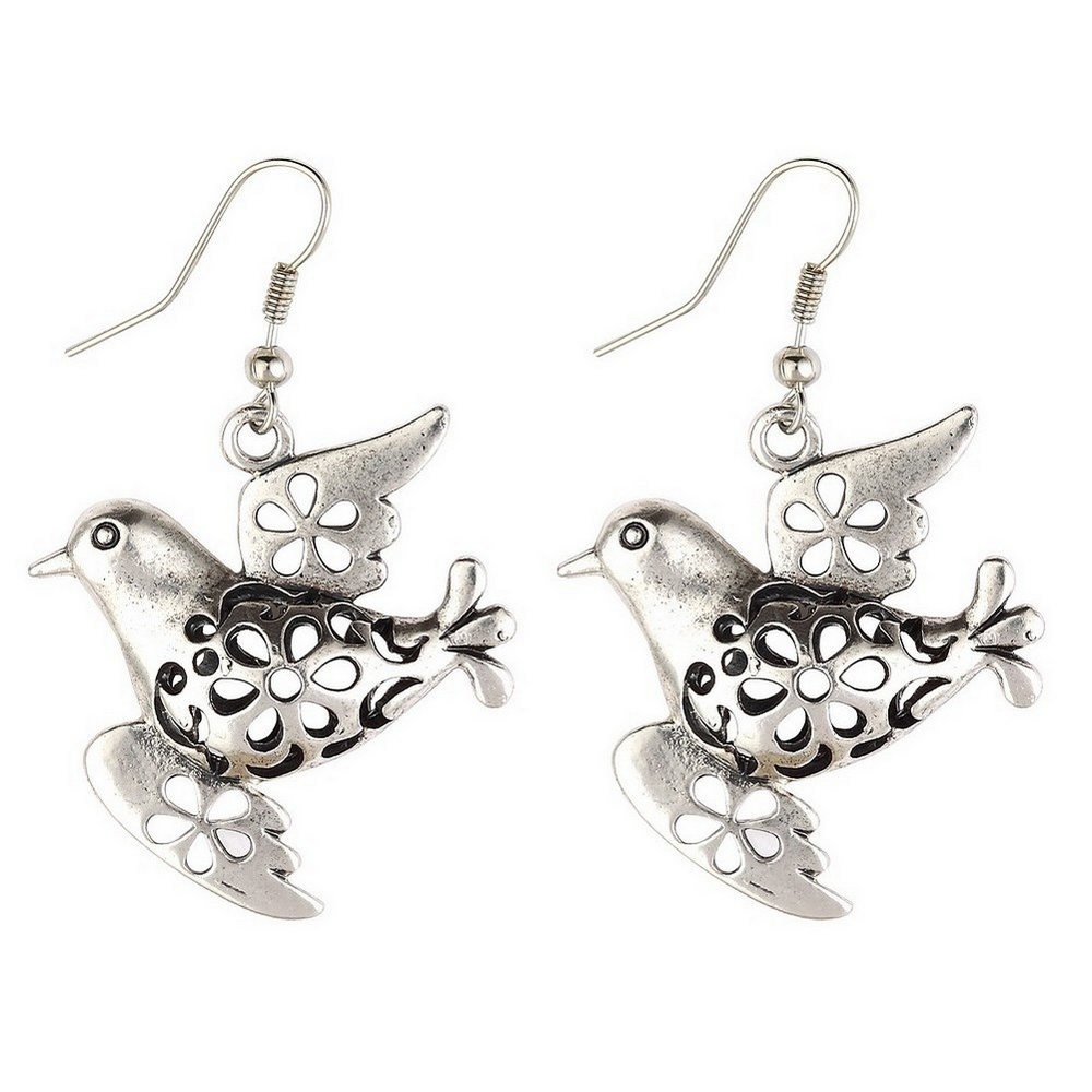 Drop earring hollow fretwork dove