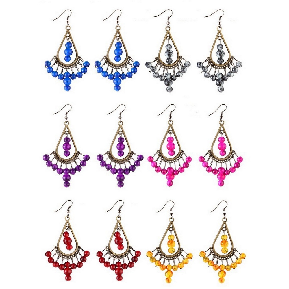 Drop earring resin filigree teardrop with faceted bead bunch