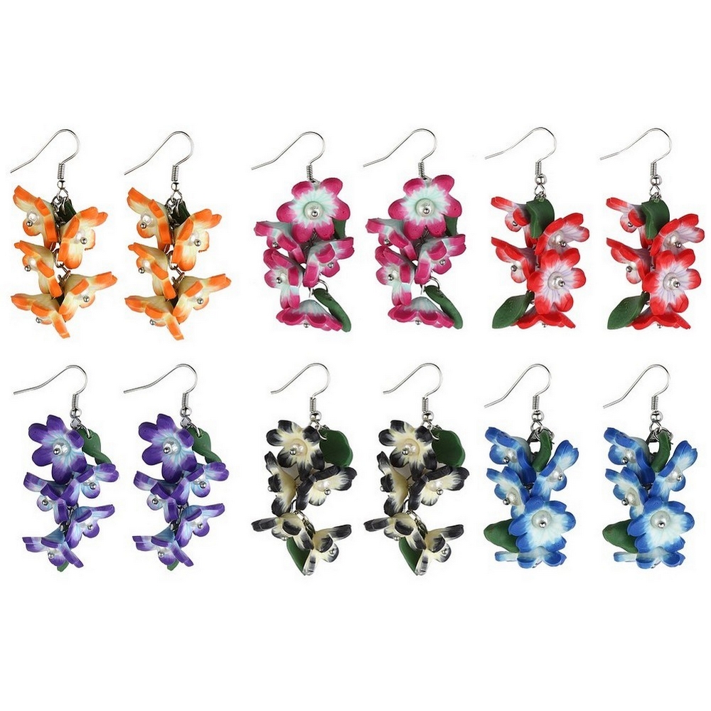 Drop earring resin & crystal glass trailing flower bouquet