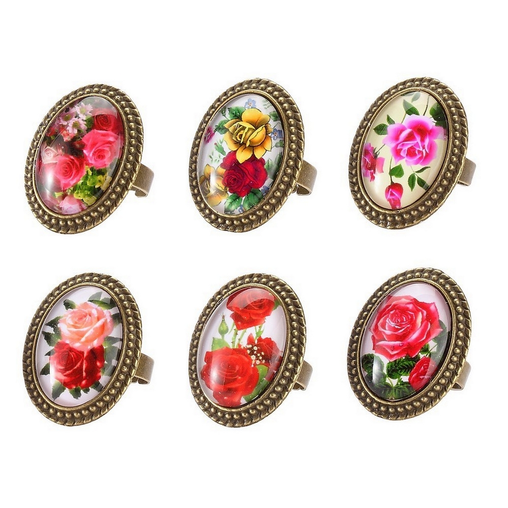 Ring enamel embedded floral designs