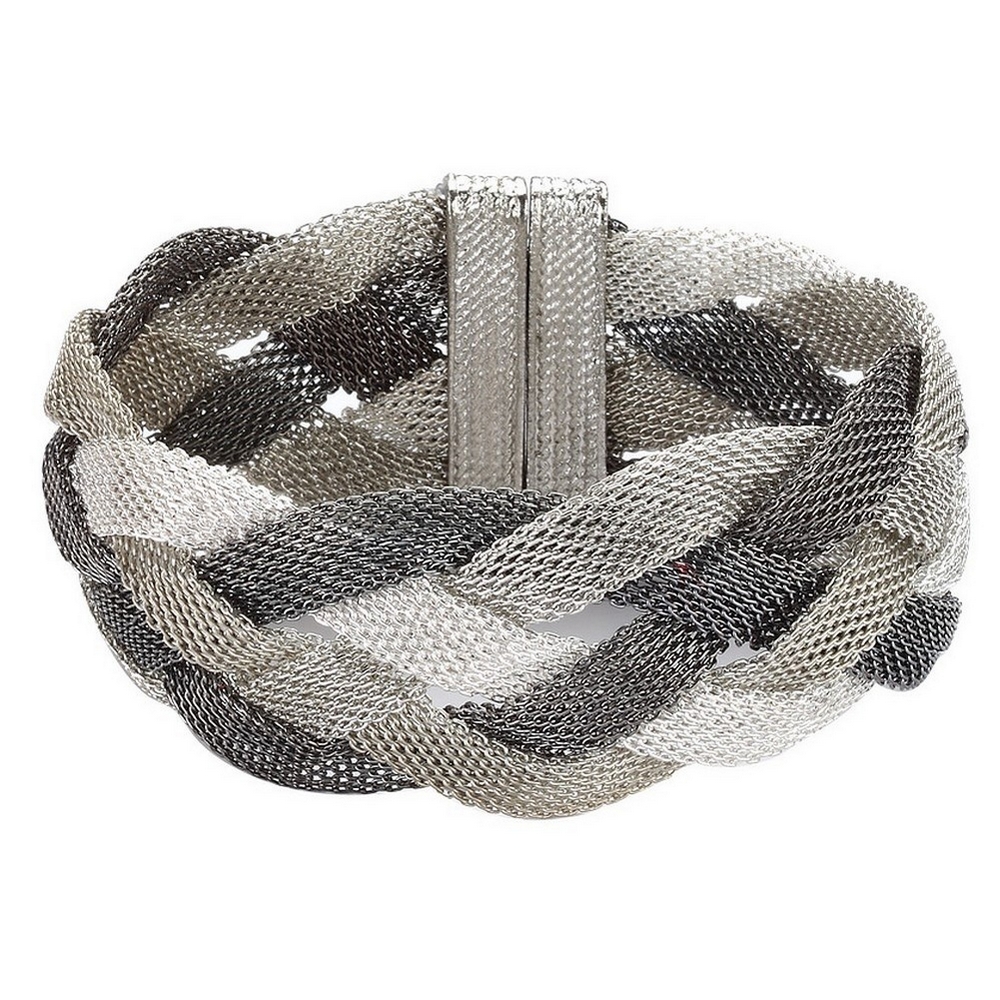 Bracelet four tone weave silver