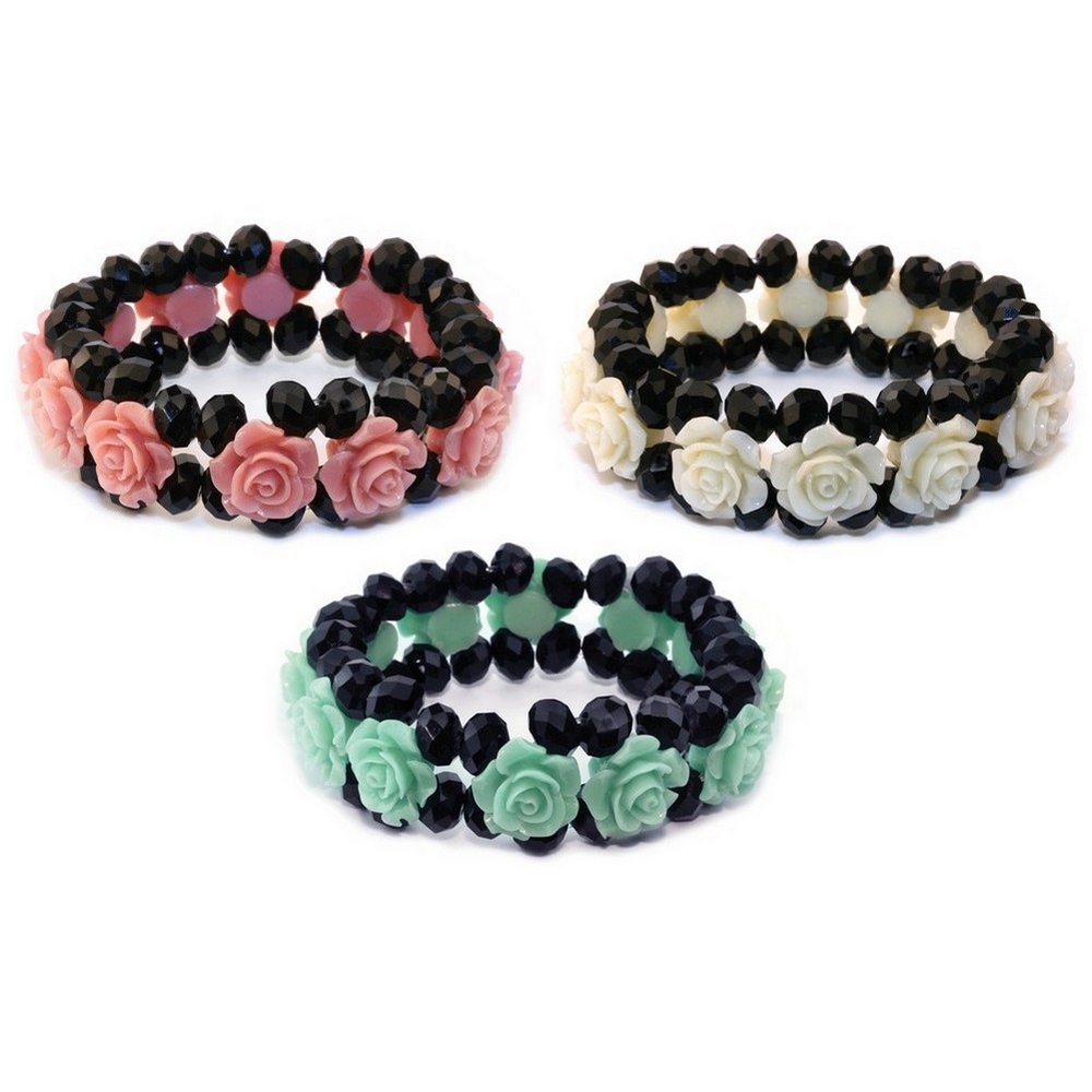 Bracelet crystal glass & resin band of roses pastel