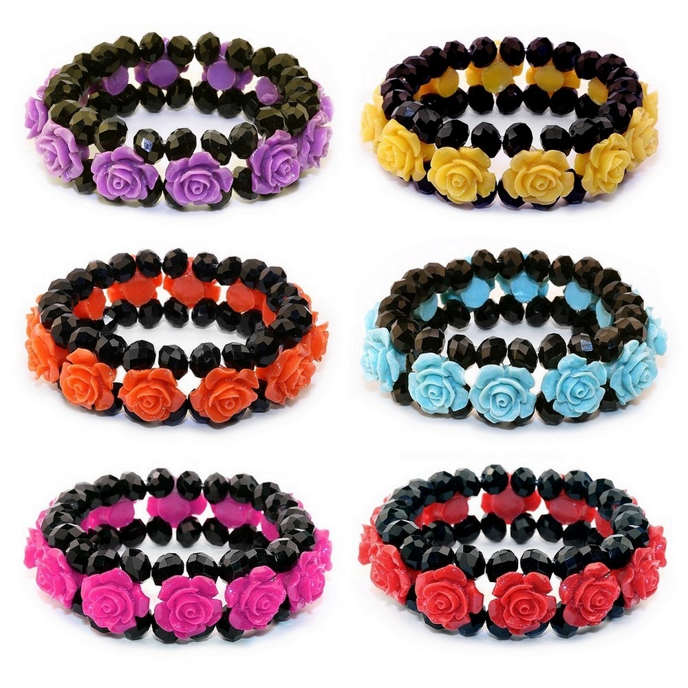 Bracelet crystal glass & resin band of bright roses