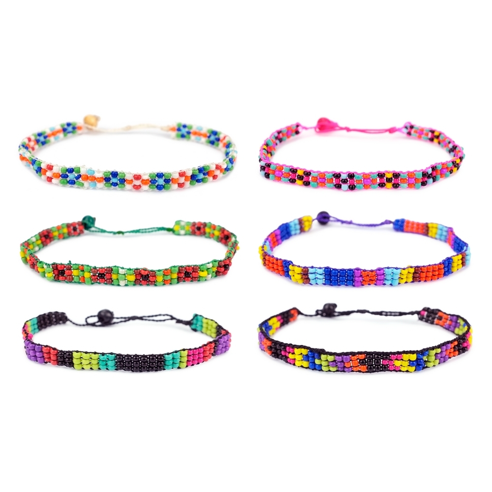 Bracelet glass & cord mini beads 3 row design