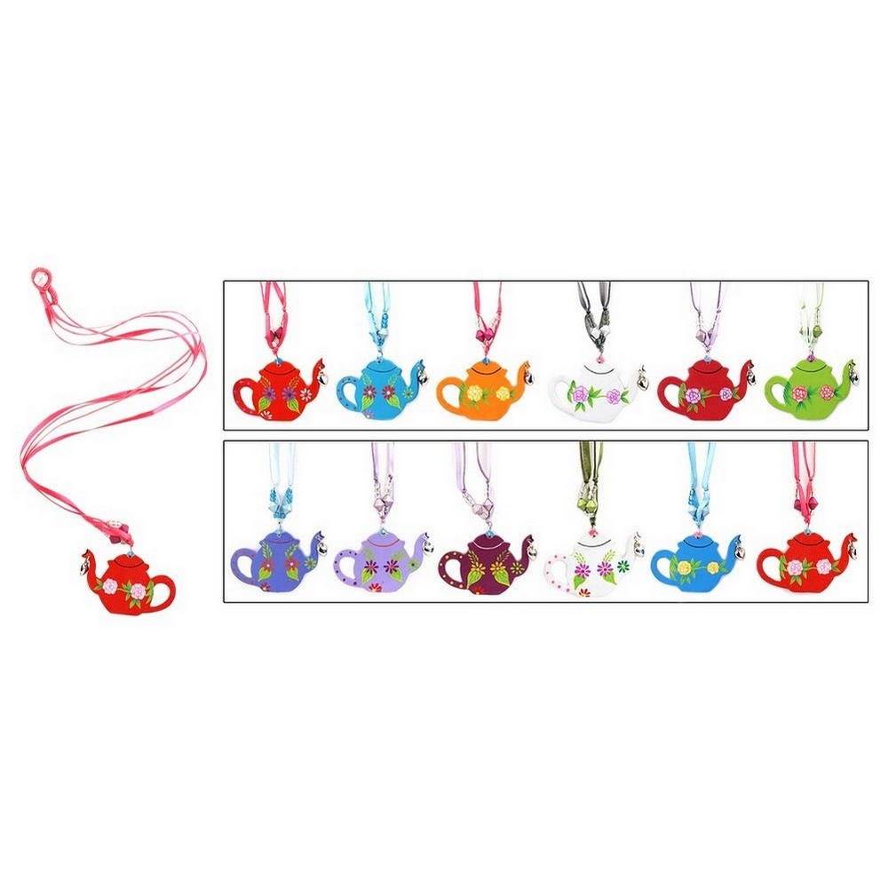 Necklace with a pendant wood & satin teapot