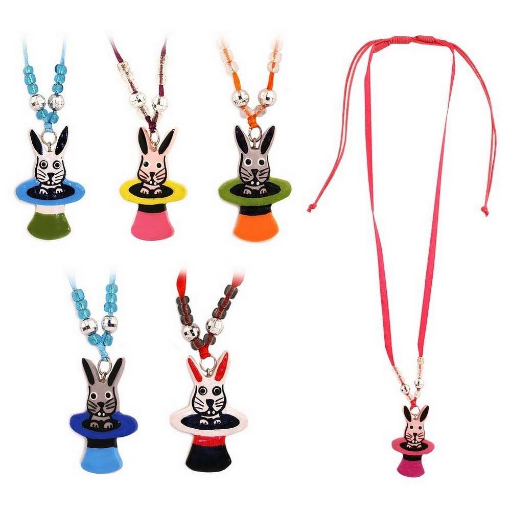 Necklace with a pendant wood & cord magicians rabbit