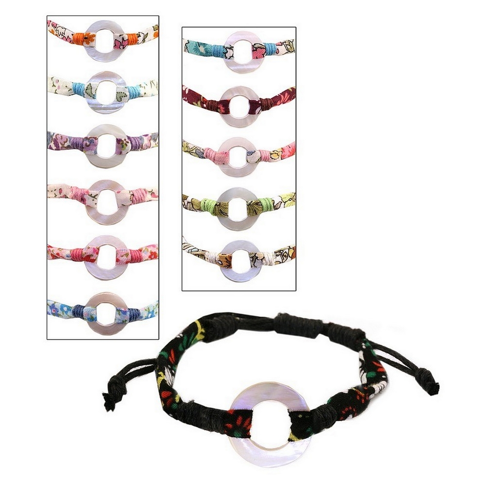 Bracelet capis shell & fabric liberty print with open circle