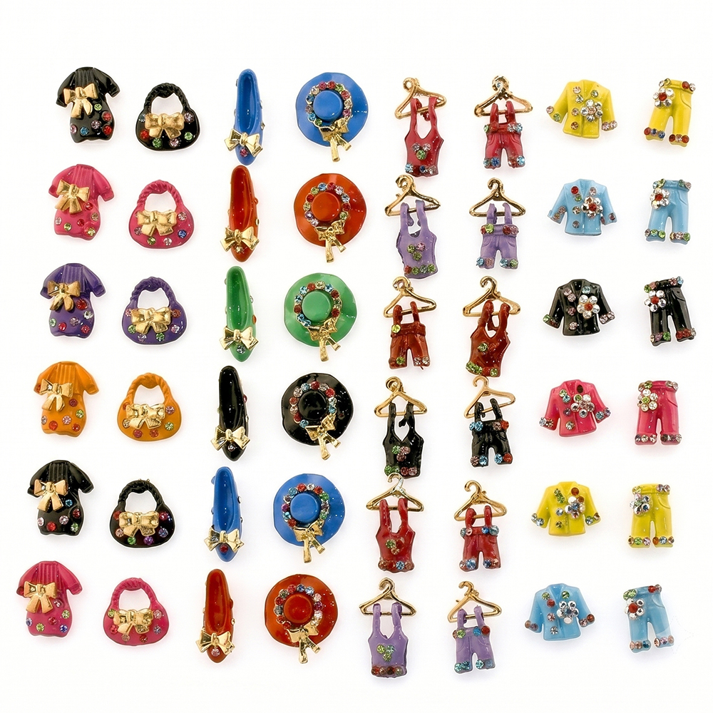 Stud earring clothing assortment on an acrylic board