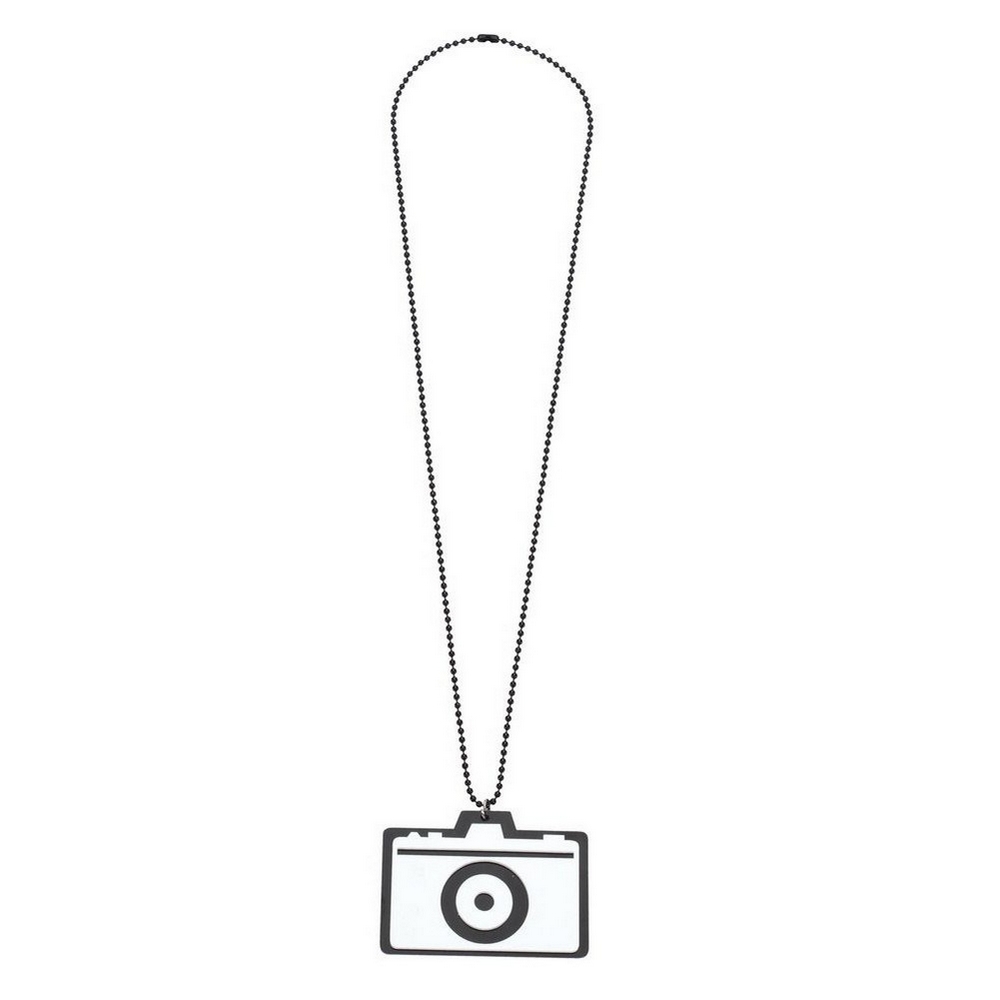 Necklace with a pendant acrylic camera 70cm chain black & white