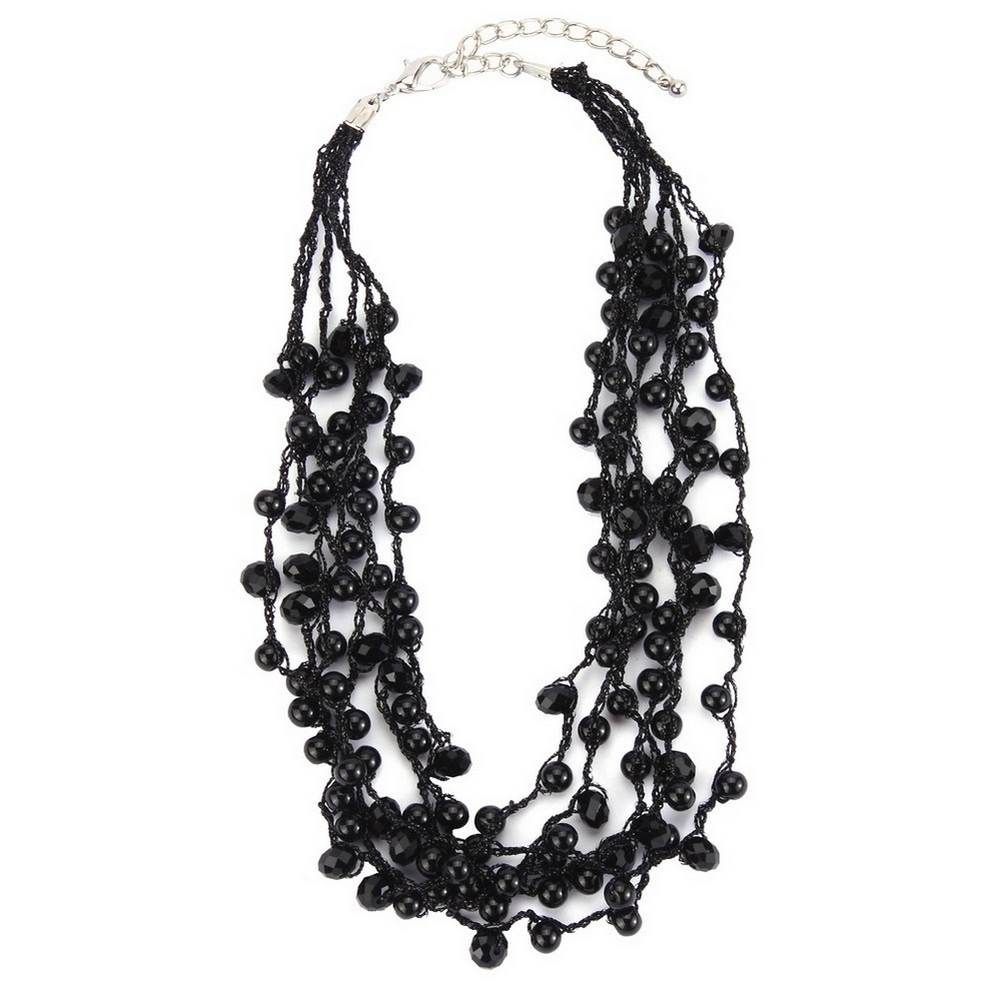 Bead string necklace crystal glass beads on 6 strands 42cm with 5cm extension