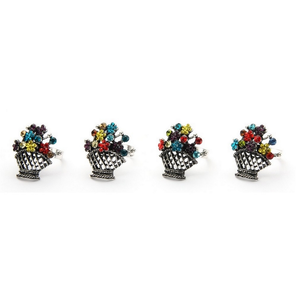 Ring crystal glass basket of flowers 30mm