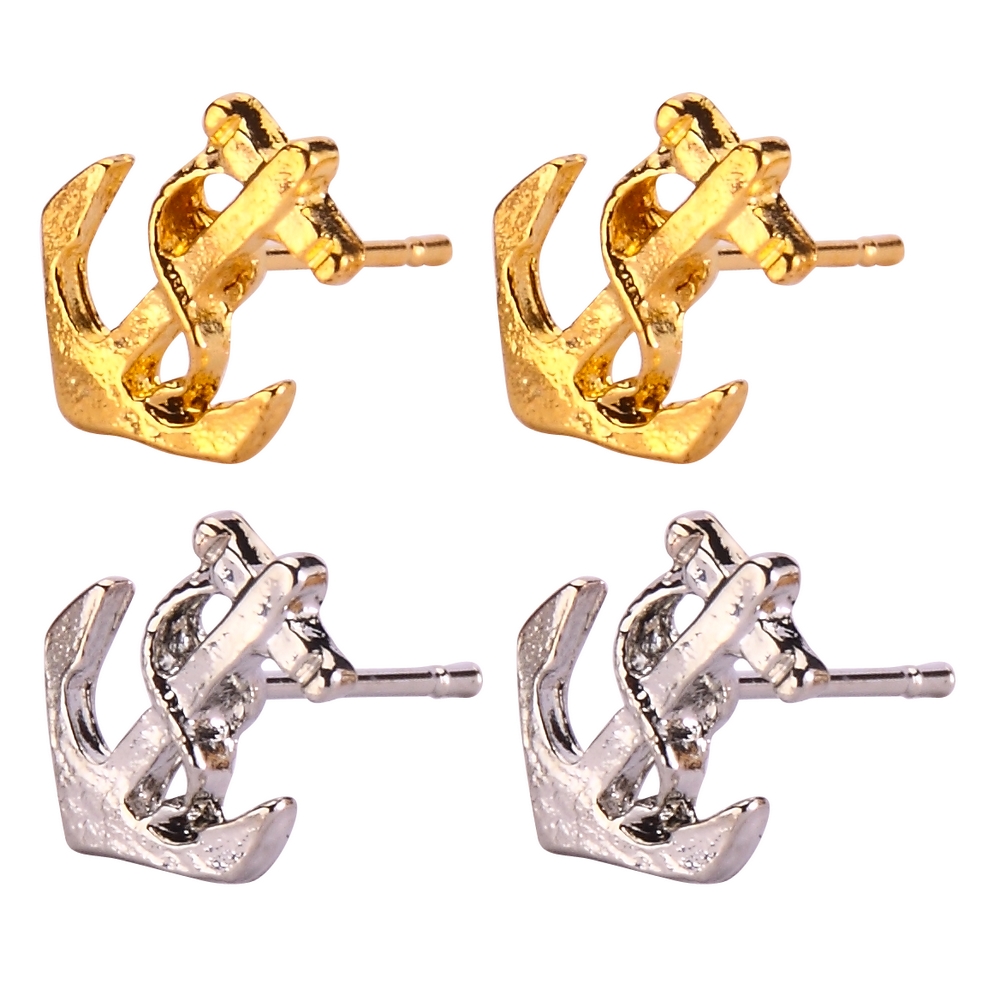 Stud earring anchor silver & gold