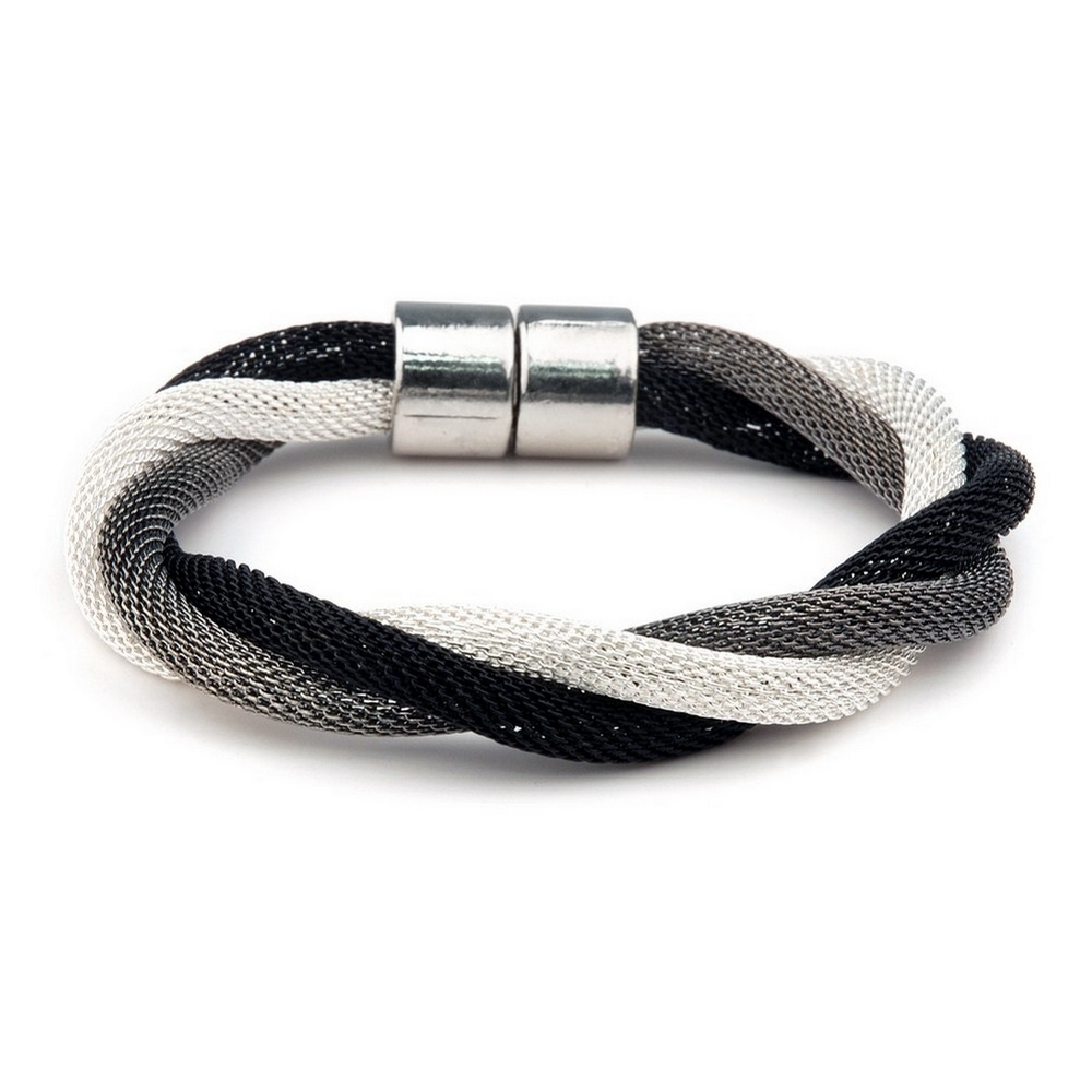 Bracelet twisted milanese chain black grey & silver