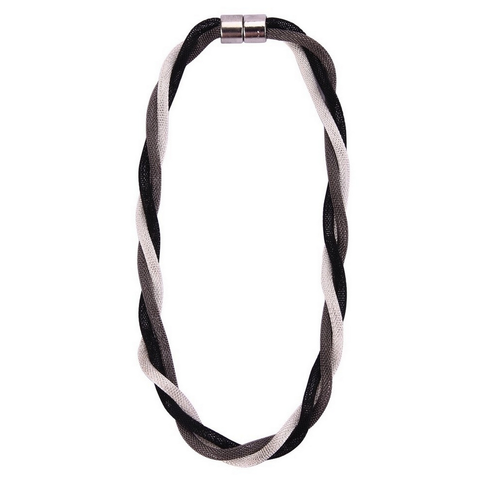 Necklace chain twisted milanese chain black grey & silver