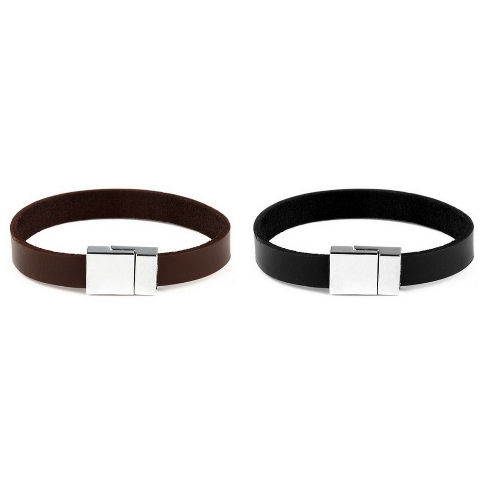 Bracelet leather flat band with metal clasp