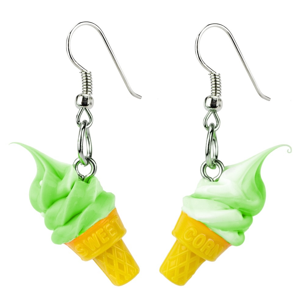 Drop earring resin ice cream cone green
