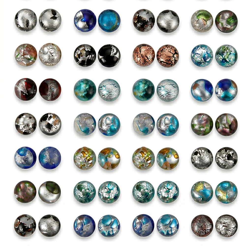 Stud earring crystal glass silver lined 10mm