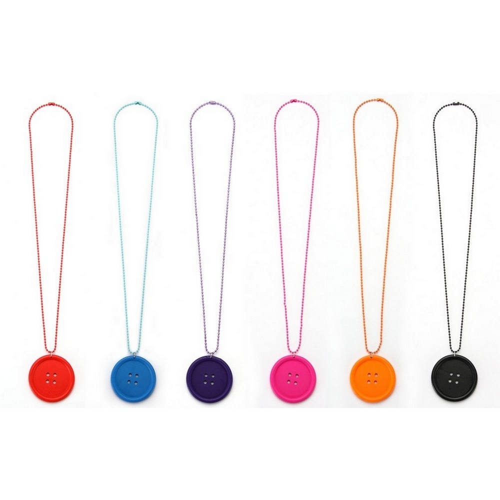 Necklace with a pendant wood button on a ball chain