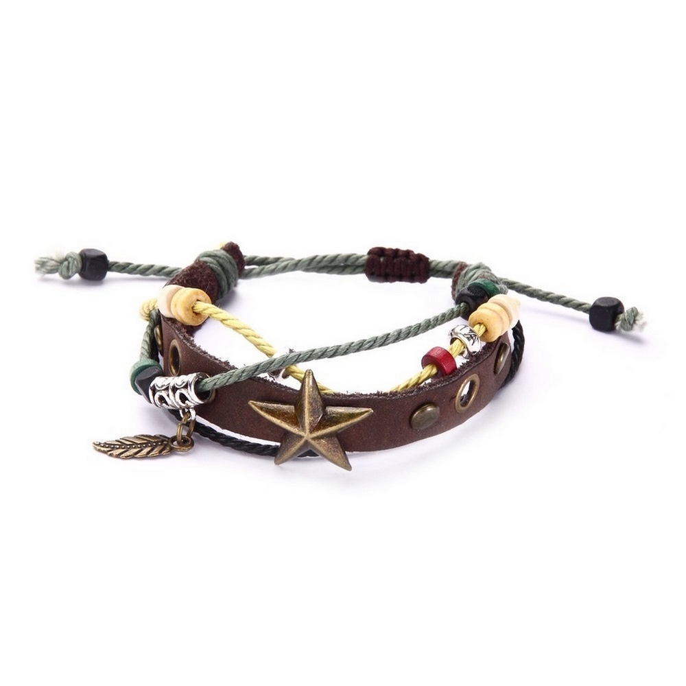 Bracelet leather & cotton with star detail