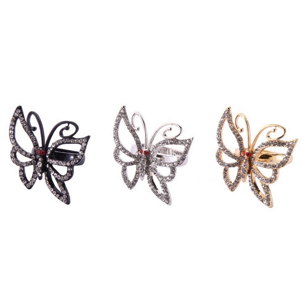 Ring crystal glass embedded butterfly