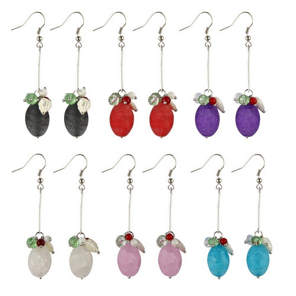 Drop earring glass oval with crackle effect