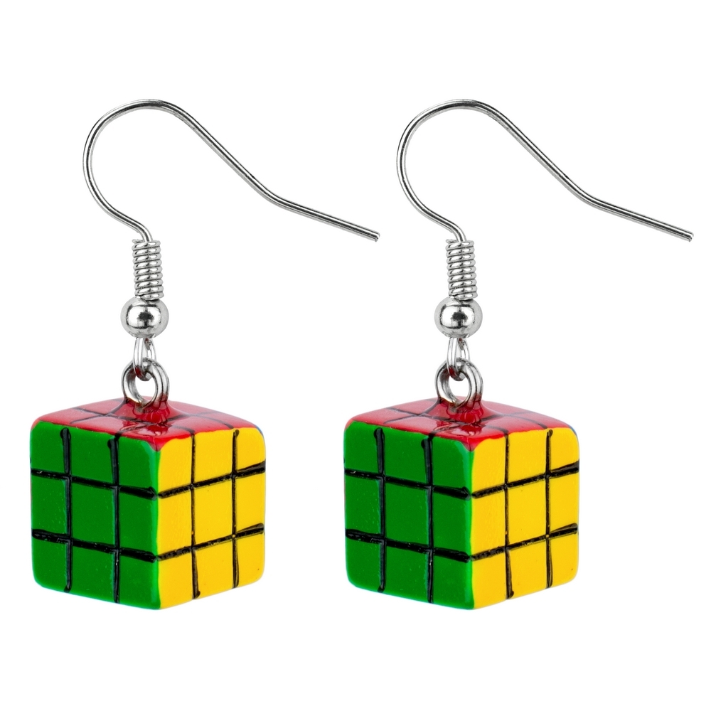 Drop earring acrylic rubix cube multicoloured