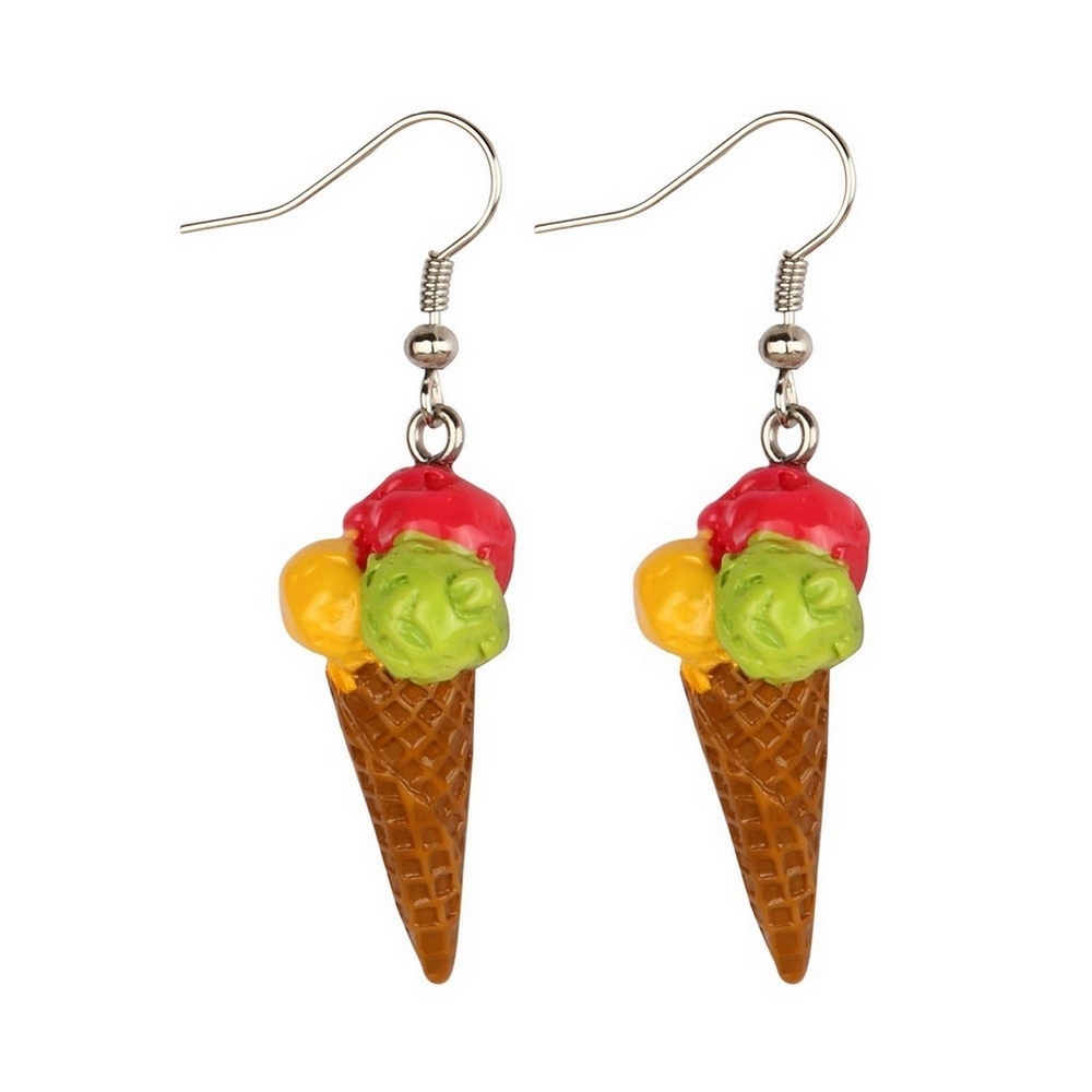 Drop earring resin ice cream waffle cone multicoloured