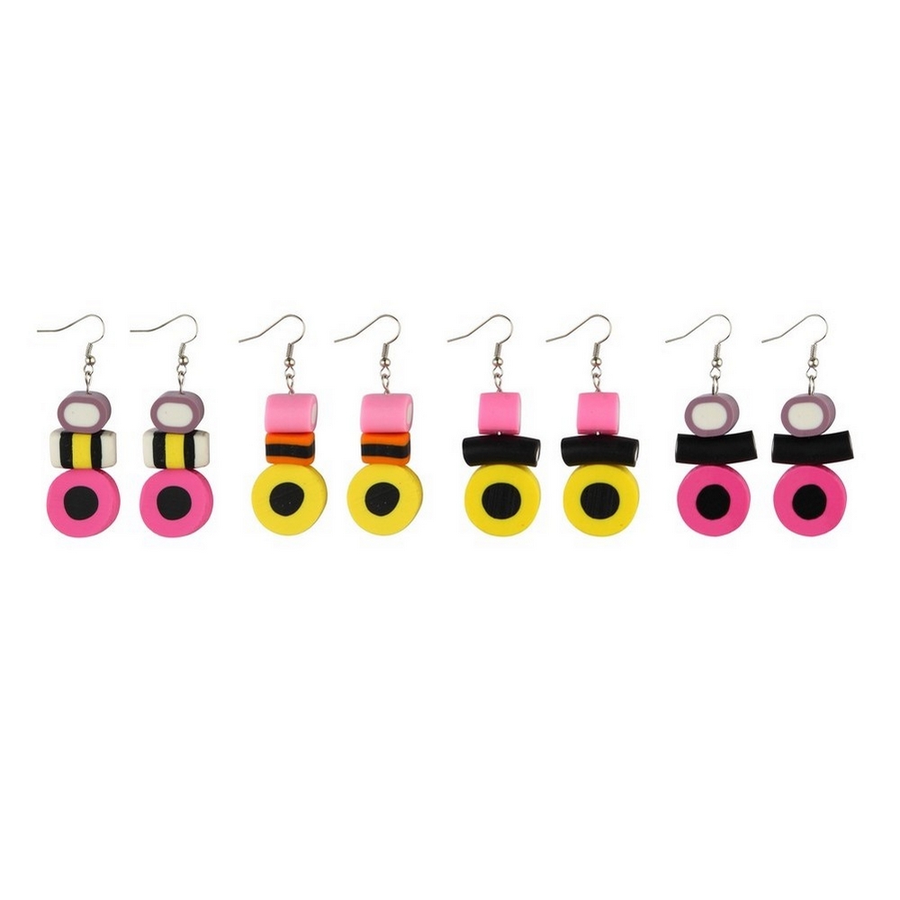 Drop earring resin liquorice allsorts assorted colours
